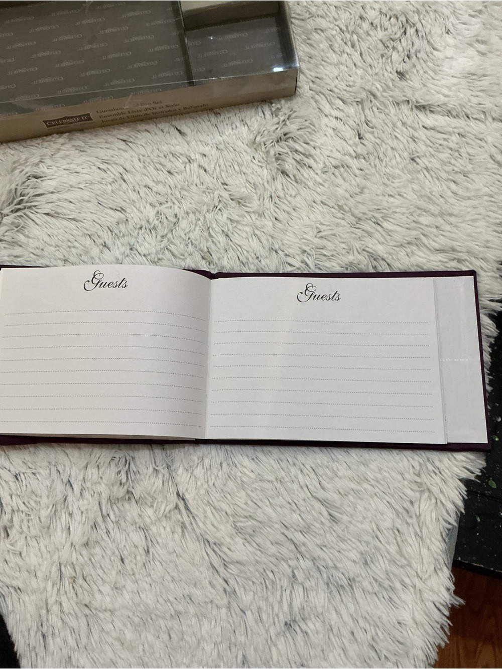 Celebrate It Plum Satin Wedding Guest Book & Pen Set Elegant Reception Decor - Picture 8 of 12